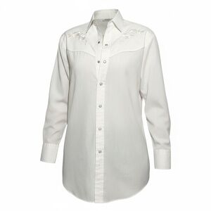 White Embroidered Pearl Snap Button-Up Shirt